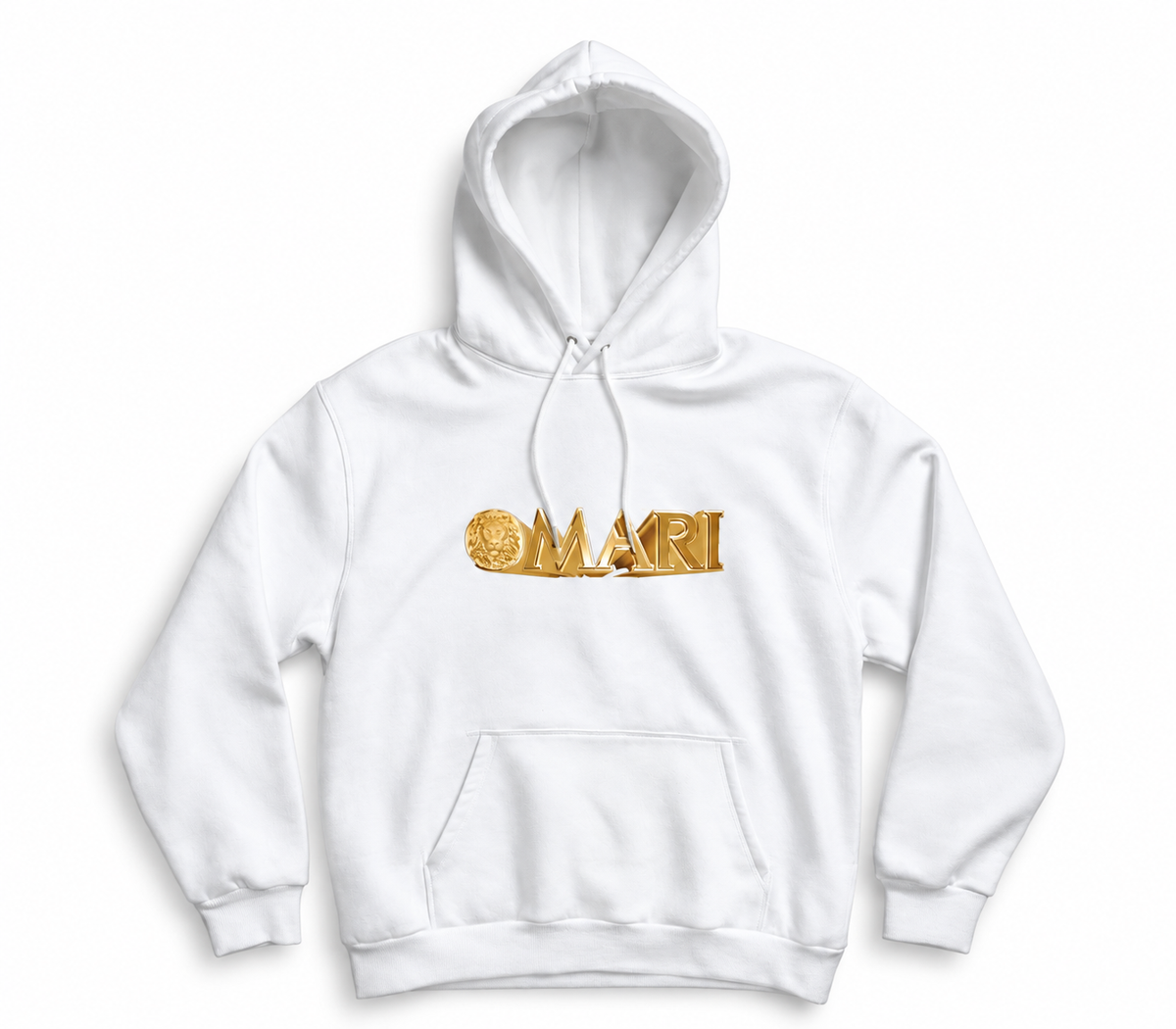 OMARI White &  Gold Lion Name Logo Hoodie