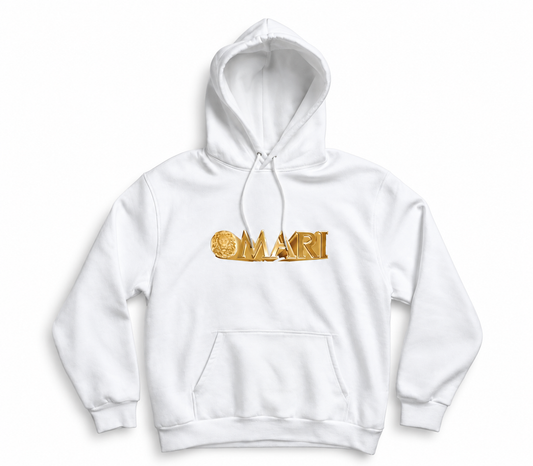 OMARI White 24K Gold Lion Name Logo Hoodie