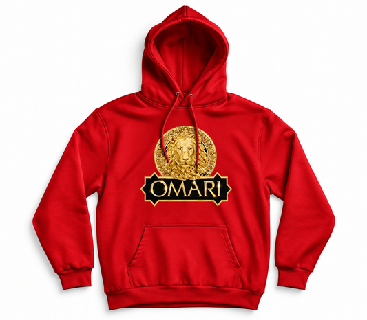 OMARI Red 24K Gold Lion Head Hoodie