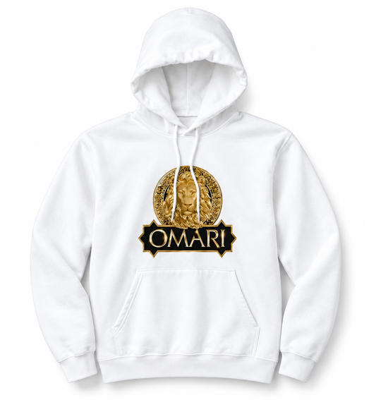 OMARI White 24K Gold Lion Hoodie