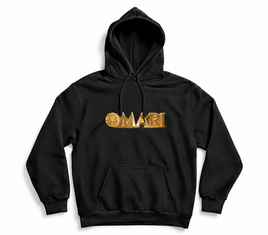 OMARI Black 24K Gold Name Logo Hoodie